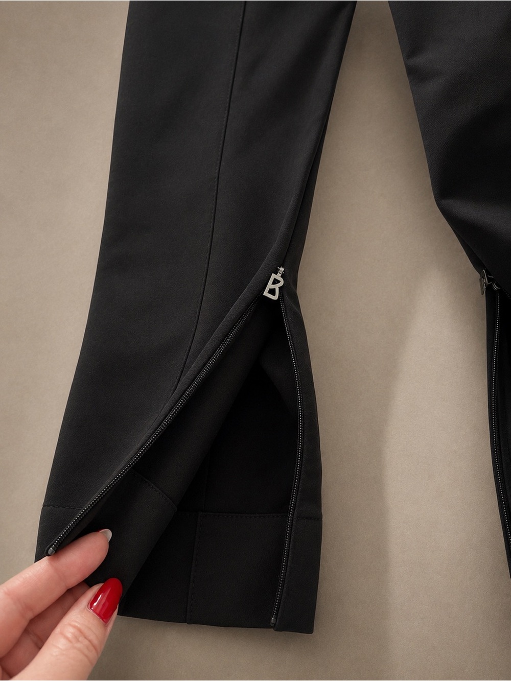 Bogner Black Slim Straight Leg Pants Signature B Zippers Size EU 42 / US 12 XL - Picture 12 of 14